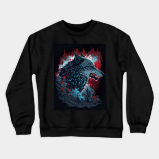 Wolf with red sky Crewneck Sweatshirt